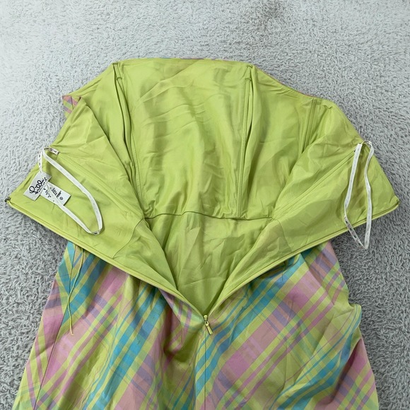 Lilly Pulitzer Silk Strapless Dress Women's 8‎ Pastel Plaid Green Pink A-Line - Picture 4 of 9